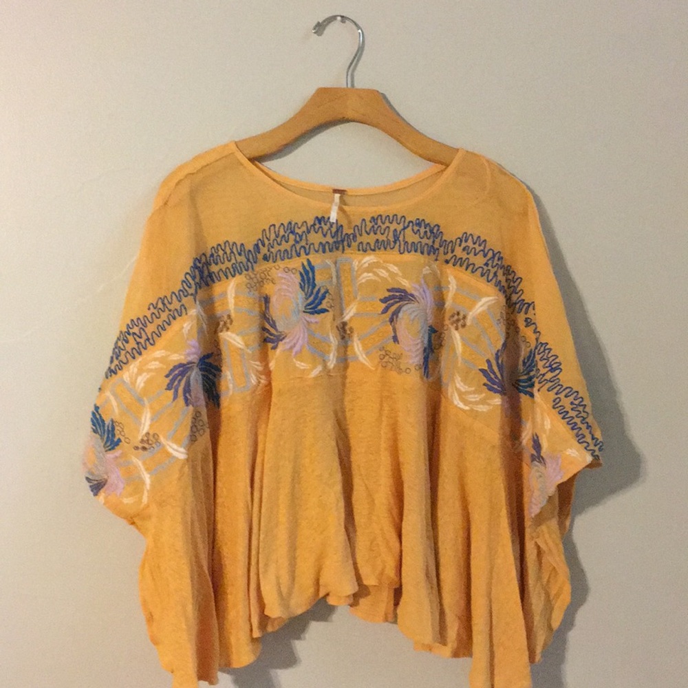Free people embroidered blouse with mesh detail